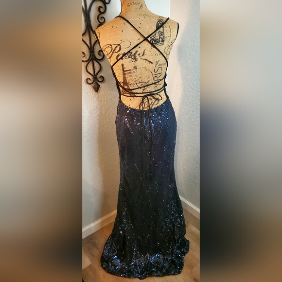 Windsor Black And Blue Sequin Backless Dress - Picture 2 of 6